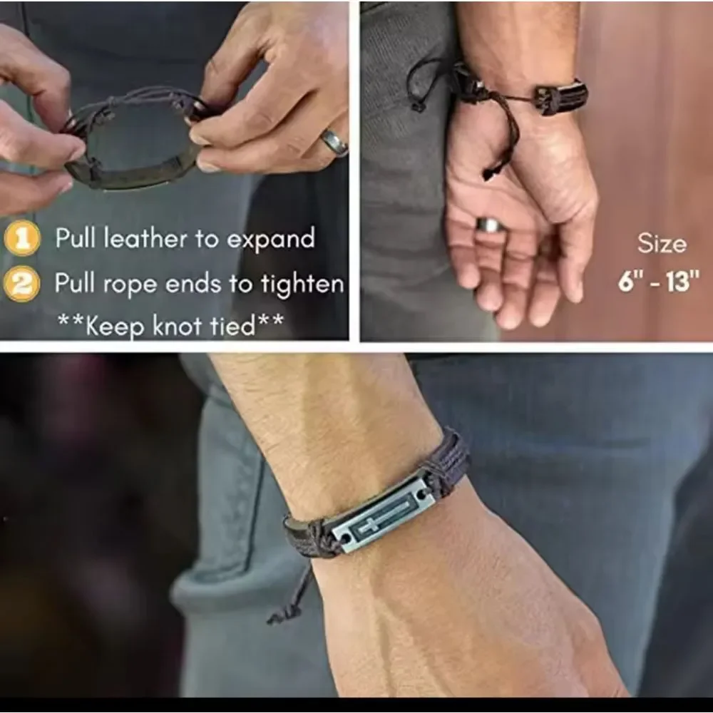 Men's bracelet leather cross new e82‎